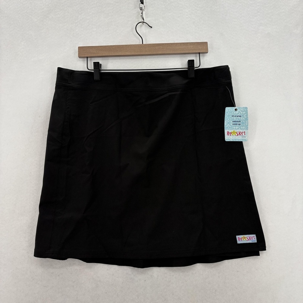 RipSkirt Hawaii Wrap Swim Skirt Cover Up Womens XL Black Water Shedding Pocket